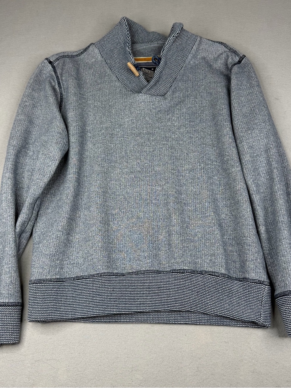 Random Access Mens S Shawl Collar Cotton Sweater Gray Blue Toggle Fisherman Knit